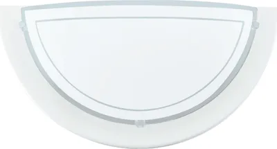 A white, semi-circular wall lamp with a decorative gray border.