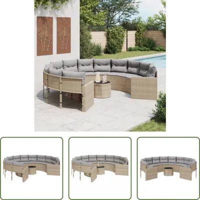 Produktbild von The Living Store Gartensofa mit Tisch und Kissen Rund Beige Poly-Rattan