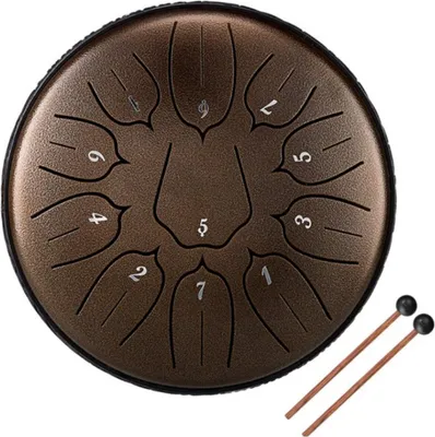 Produktbild von Doktor Stahlzunge Trommel – Stahltong Drum – Handpan – Klangschale – mit Drumsticks – Bronze