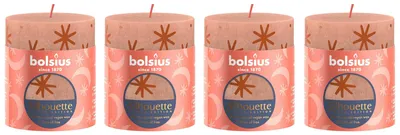 Immagine prodotto di set di 4 candele a colonna - Altezza 8 cm - Diametro 6,8 cm - Stampa rustica - Caramello cremoso - Stelle
