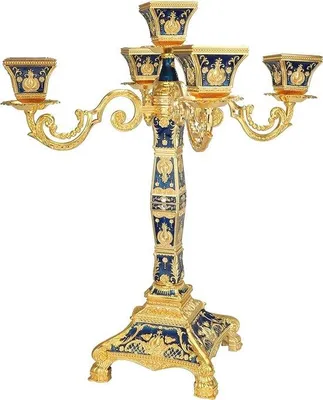 Image de Bougeoir en métal à 5 branches - style européen - bleu - bronze