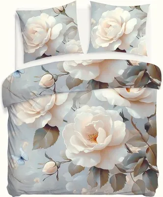 Produktbild von Bettwäsche, Baumwollsatin-Bettwäsche 160x200 12413 Weiße Blumen