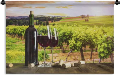 Produktbild von MuchoWow® Wandteppich Wandbehang Wein - Frankreich - Weingläser 90x60 cm Tapisserie Dekoration Wandtuch - Wandskulpturen - Bildteppich