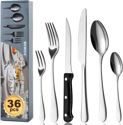 Obrázek produktu pro Sada nádobí, 36 kusů, pro 6 osob, nerezová ocel, vhodná do myčky, pro domácnost