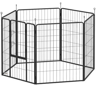 Produktbild von Hundezaun, Haustiergehege, 6 Paneele, Stahl, faltbar, Grau