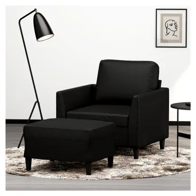 Produktbild von Sessel mit Hocker Schwarz 60 cm Kunstleder