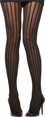 Produktbild von Schwarze Nylonstrumpfhose – Damen Strumpfhose mit breiten Nadelstreifen & Burlesque Look – One Size Kostümzubehör – Für Gothic Fans & Vintage Liebhaber – Ideal für Halloween, Karneval & Mottopartys