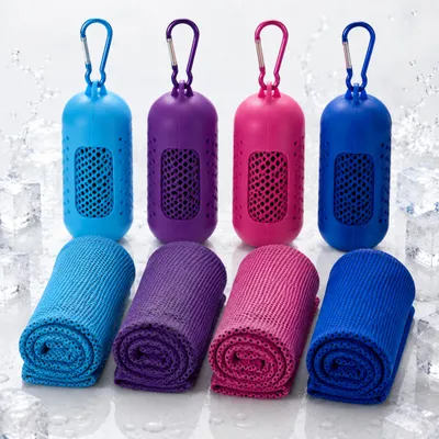 Produktbild von 4 Stück Kühlhandtuch Cooling Towel, 100 x 30 cm, Kühlendes Sporthandtuch schnelltrocknend, Mikrofaser Eishandtuch für Fitness, Gym,Yoga,Laufen,Outdoor