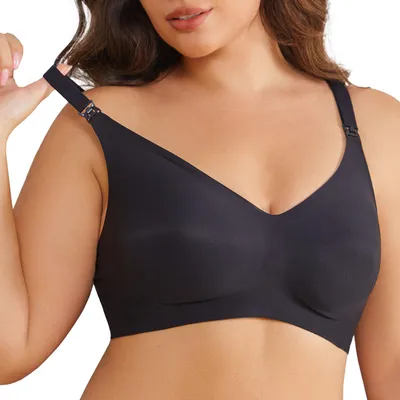 Produktbild von YALION 1 per Nahtloser Still-BH Damen ohne Bügel | Schwangerschafts- & Still-Schlaf-Bustier aus weichem, elastischem Material | Schwarz, Größe D