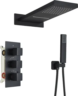 Produktbild von Duscharmatur Set, Thermostatsteuerung, Duale Duschfunktionen, Matte Schwarz
