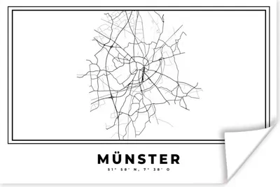 Produktbild von MuchoWow® Poster Deutschland - Münster - Stadtplan - Karte - Schwarz-weiß - Karte 60x40 cm - Schlafzimmerdekoration