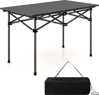 Produktbild von Campingtisch - Klapptisch - Rollbare Aluminium-Tischplatte - Tragetasche Inklusive - 95 x 55 x 50 cm - Für 4 Personen - Schwarz