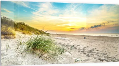 Produktbild von DEQORI Küchenrückwand Glas 100x50 cm 'Baltischer Dünenstrand' Spritzschutz Bad Rückwand