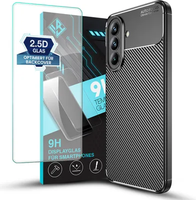 Produktbild von Handy Hülle für Samsung Galaxy S26 mit 9H Displayglas Displayschutz Carbon Look Cover Case Schutzhülle Farbe: Schwarz