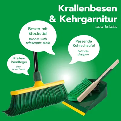 Image de Novaliv Premium Balai à griffes avec manche 40cm y compris set de balayage Outdoor, balai spécial à poils courbes tête en plastique -idéal comme balai de jardin, balai à gratter, balai pour gazon synthétique, optimal pour le camping