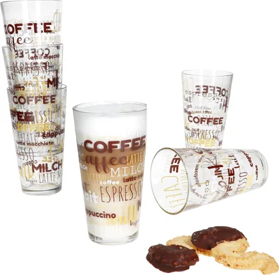 Produktbild von 6x Candy Latte Macchiato Gläser 380ml Schrift-Dekor stapelbar Kaffee-Glas
