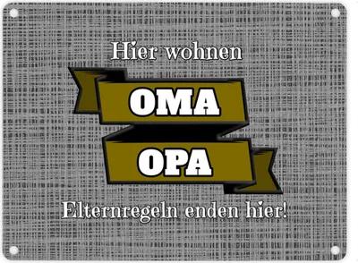 Produktbild von Metallschild in 15x20 cm Hier wohnen Oma & Opa mit Stoffoptik in silber und