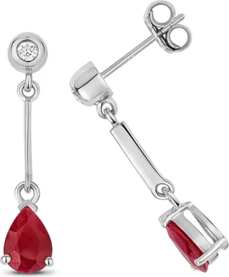 Image de Boucles d'Oreilles Femme Or Blanc 375/1000 et Diamant 0.07 Carat avec Rubis - 25mm*5mm; TRS32009KW