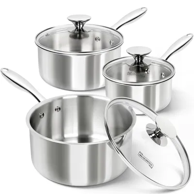 Produktbild von MICHELANGELO 6-teiliges Stielkasserollen-Set, 1 l, 2 l, 2,8 l, Edelstahl