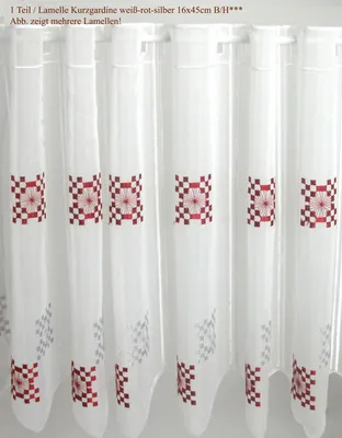 Produktbild von 1 Stück Kurzgardine - Panneaux Rot-Grau ca. 16 cm breit, Höhe 45 cm