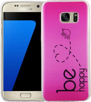 Produktbild von Handy Hülle für Samsung Galaxy S7 Cover Case Schutz Tasche Motiv Slim Silikon TPU Be Happy Pink