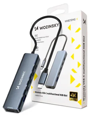 Immagine prodotto di Hub Usb-C 6 in 1 Wozinsky Whbc10Y4S multifunzione, alluminio, con cavo da 15 cm - Grigio