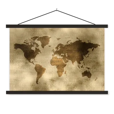 Produktbild von MuchoWow® Textilposter Weltkarte - Aquarell - Muster 60x40 cm mit schwarzem Rahmen - Hölzernes