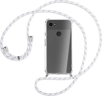 Produktbild von Handykette Backcover-Schutzhülle mit Band (Metall silberfarben) für Google Pixel 3a - weiß/grau