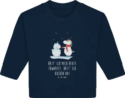 Produktbild von Mr. & Mrs. Panda Organic Baby Pullover Einhorn Schneemann 24. - 36. Monat - French Navy - Geschenk, Winter, Unicorn, Mütze, Weihnachten, Schnee, Bullover, Handschuhe