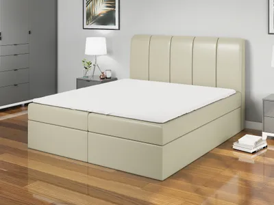 Produktbild von Boxspringbett DIN 120x200 mit 2 Bettkästen, Bonell-Matratze und Topper. Farbe: Beige