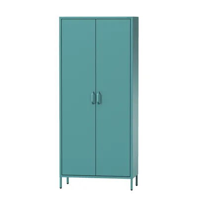 Produktbild von Jan Nowak Kleiderschrank 2 Türig, Metallschrank Glitzernd - Flavio | Ablagen, Kleiderstange, Magnetverschluss | 80 x 185 x 45 cm | Marine