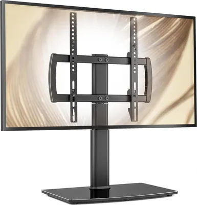 Immagine prodotto di Supporto TV universale 27-60 pollici girevole a 80 gradi regolabile in altezza base in vetro fino a 45 kg supporto TV