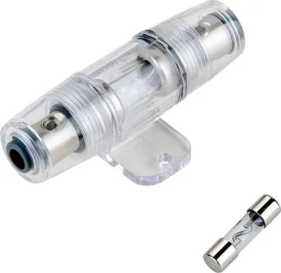 Produktbild von Audioproject A350 - AGU Auto Glas-Sicherungshalter Transparent - Gold für 8 10 16 20 25 q-mm Strom-Kabel mit 60A Glassicherung Verstärker Subwoofer