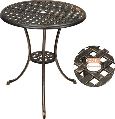 Zdjęcie produktu dla Stół do jadalni na zewnątrz, wykonany z odlewu aluminiowego, z otworem na parasol, brązowy