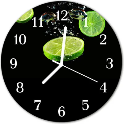 Produktbild von Glasuhr Wanduhr Küchenuhr Echt-Glas 30fi cm Limetten grün schwarz