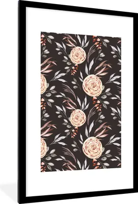 Produktbild von MuchoWow® Gerahmtes Poster Rosen - Braun - Schwarz 60x90 cm - Poster mit Schwarzem Bilderrahmen Wandposter Rahmen Foto Bilder - Dekoration - Wandposter Wohnzimmer - Hochwertig