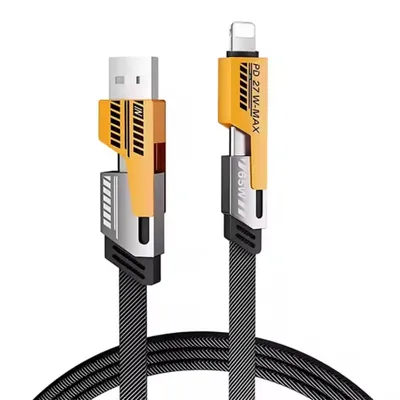Produktbild von 4in1 Nylon 2 meter Schnell-Ladekabel 65W Mulit Anschluss USB-C USB-A iPhone Flachkabel Reißfest