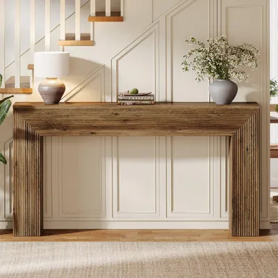 Produktbild von Tribesigns Konsolentisch 160cm - Schmaler Flurtisch mit Wellendekor, Rustikaler Langer Sofatisch für Eingang & Wohnzimmer, Flur, Foyer