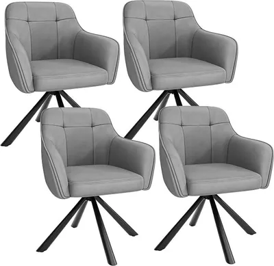 Imagen del producto de Juego de 4 sillas de comedor, giratorias 360°, con reposabrazos, tapizadas en terciopelo, ideales para comedor, cocina, salón y oficina. Sillas de comedor grises