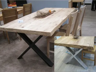 Produktbild von Esstisch Baumkante Lamelle 220x100cm  X-Gestell Chromfarben