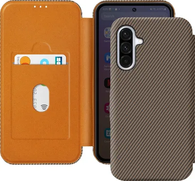 Obrázok produktu pre Avizar, karbónové puzdro pre Samsung Galaxy A56, držiak kariet s ochranou proti RFID, hnedé