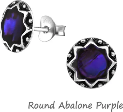 Produktbild von Abalone Paua Muschel Ohrringe: Silber Ohrstecker Perlmutt Round Abalone Purple Round Abalone Purple