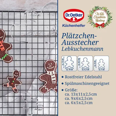 Produktbild von Dr. Oetker Plätzchen-Ausstecher Set Lebkuchenmann , Gingerbread Man Ausstechformen aus Edelstahl, Ausstecher für Kekse und Fondant in unterschiedlichen Größen, Menge: 1 x 3er Set