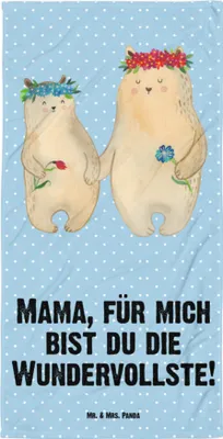 Produktbild von Mr. & Mrs. Panda Duschtuch Bären mit Blumenkranz - Blau Pastell - Geschenk, Baumwollhandtuch, Töchter, Handtuch, Badehandtuch, Kinder, Muttertag, Strandtuch, Family, Mama