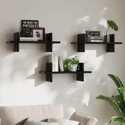 Imagen del producto de Uniqoos® Set de 3 estanterías flotantes de madera maciza para pared, solución de almacenamiento que ahorra espacio, ideal para cocina, baño y salón, disponible en color