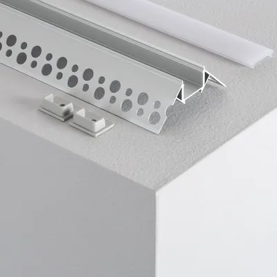 Produktbild von Aluminiumprofil Gipseinbau Ecke Außen LED Streifen bis 8 mm mit durchgehender Abdeckung 2 m