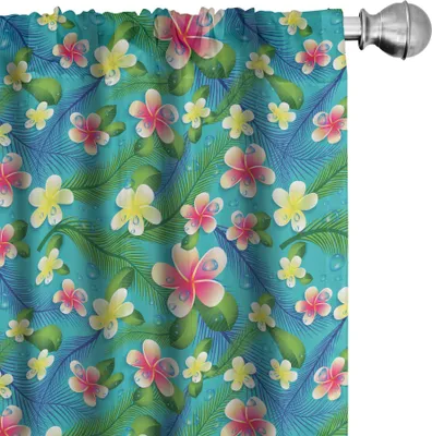 Produktbild von ABAKUHAUS Bunt Vorhänge, Gardinen, Pastellhibiskusblüten exotisches Paradies Aloha Hawaii-Laub Summer Design, 2 Stück 75 x 245 cm, Teal Mehrfarbig