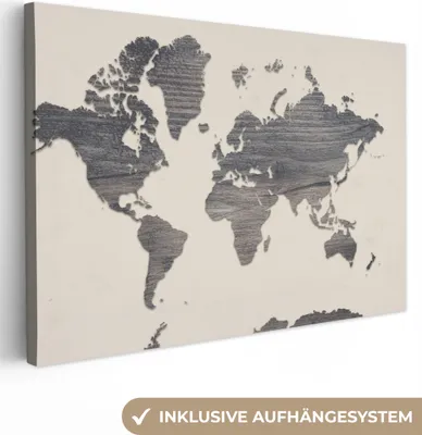 Produktbild von OneMillionCanvasses® - Leinwandbilder - 150x100 cm, Weltkarte - Grau - Holz, Wandbilder Kunstdruck Wanddekoration