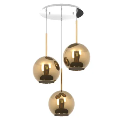 Obrázek produktu pro Suspension Contemp. Rosone Tondo Future Met. Chrome Glass Gold 3 světla E27 D52Cm