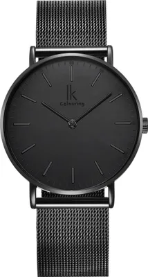 Produktbild von Alienwork IK All Black Damen Herren Armbanduhr Quarz schwarz mit Metall Mesh Armband Edelstahl Ultra-flach Slim-Uhr